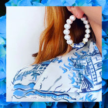 Load image into Gallery viewer, Chinoiserie Floral Cotton Pearl Hoop Earrings - Chinoiserie jewelry