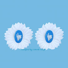 Load image into Gallery viewer, Wedgwood Blue Daffodil Cameo Pearl Studs - Chinoiserie jewelry