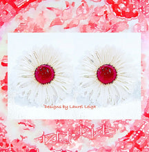 Load image into Gallery viewer, White &amp; Red MOP Floral Studs - Chinoiserie jewelry