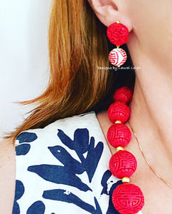 Chinoiserie Red Cinnabar Drop Earrings - Chinoiserie jewelry