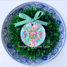Load image into Gallery viewer, Rose Medallion Plate Acrylic Christmas Ornament - 2.75” Watercolor Design - Pick Ribbon - Ginger jar