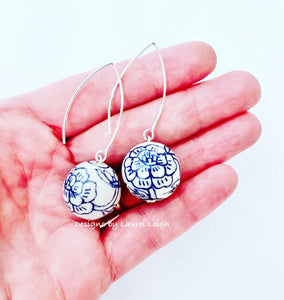 Blue & White Chinoiserie Wire Drop Earrings - Chinoiserie jewelry
