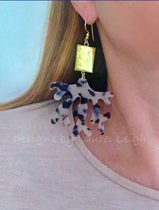 Gold & Blonde Tortoise Shell Coral Statement Earrings - Designs by Laurel Leigh