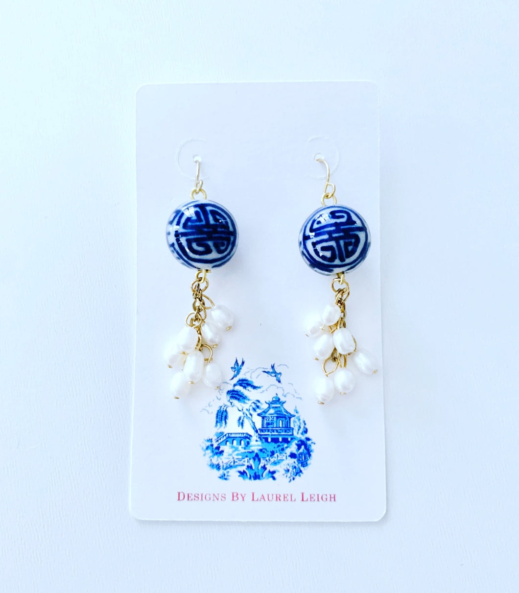 Chinoiserie Dainty Pearl Cluster Earrings - Designs by Laurel Leigh