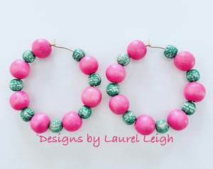 Pink & Green Chinoiserie Hoops - Chinoiserie jewelry