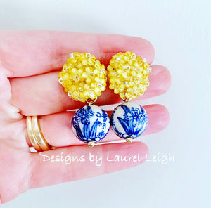 Chinoiserie Yellow Hydrangea Blossom Earrings - Chinoiserie jewelry