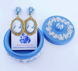 Wedgwood Blue Floral Cameo Earrings - Chinoiserie jewelry