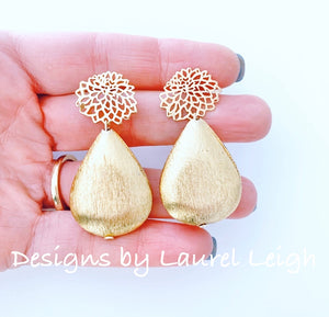 Gold Floral Teardrop Earrings - Ginger jar