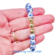 Load image into Gallery viewer, Blue &amp; White Chinoiserie Floral Beaded Bracelet - Chinoiserie jewelry