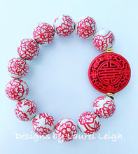 Load image into Gallery viewer, Chinoiserie Red Peony &amp; Cinnabar Bracelet - Chinoiserie jewelry