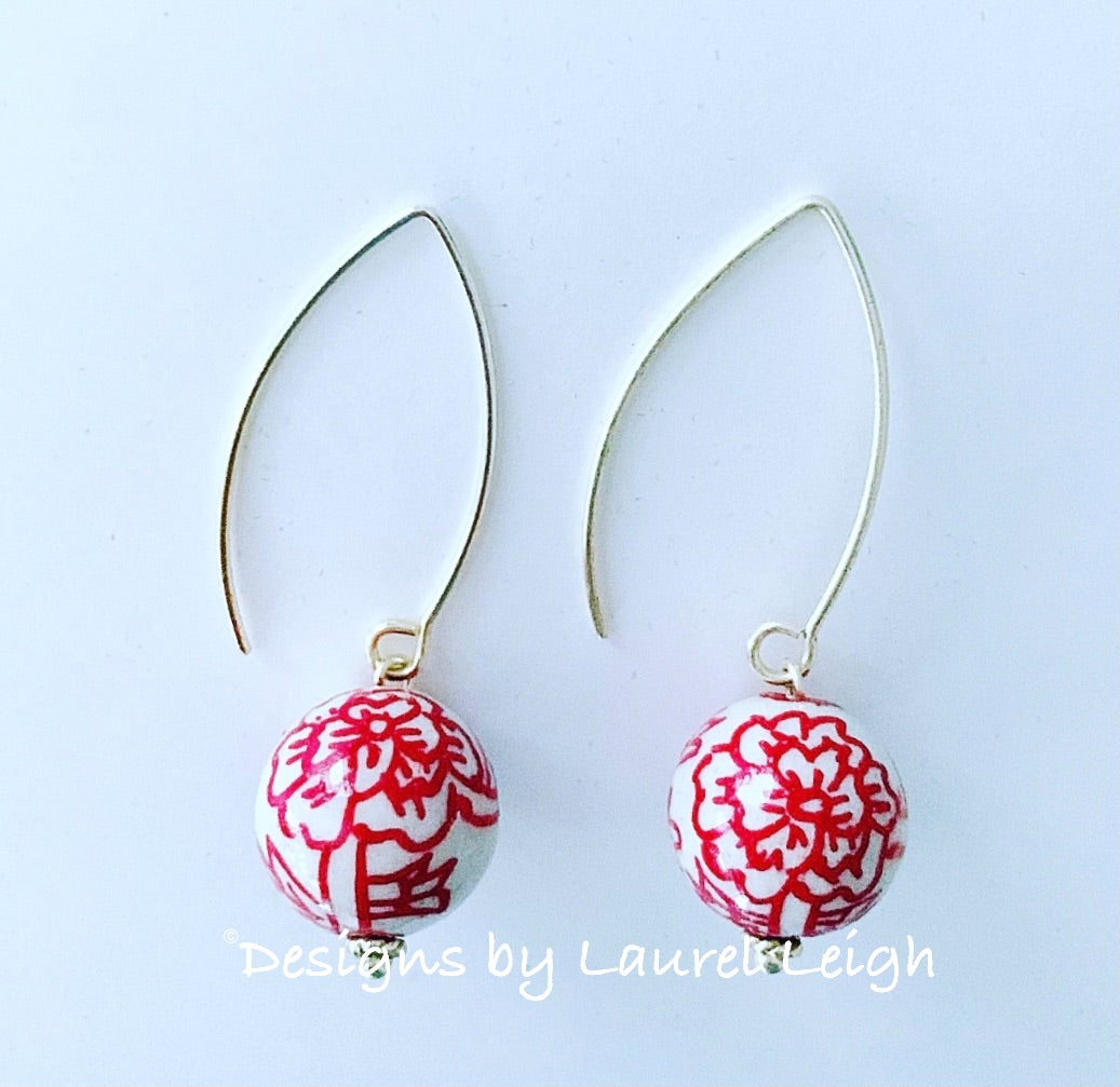 Chinoiserie Red Peony Drop Earrings - Ginger jar