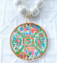 Load image into Gallery viewer, Rose Medallion Chinoiserie Pendant Necklace - Chunky Pearls - Ginger jar