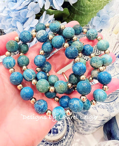 Blue Fossilized Beaded Bracelet - Chinoiserie jewelry