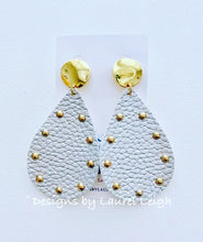 Load image into Gallery viewer, Silver and Gold Two-tone Faux Leather Studded Statement Earrings - Designs by Laurel Leigh