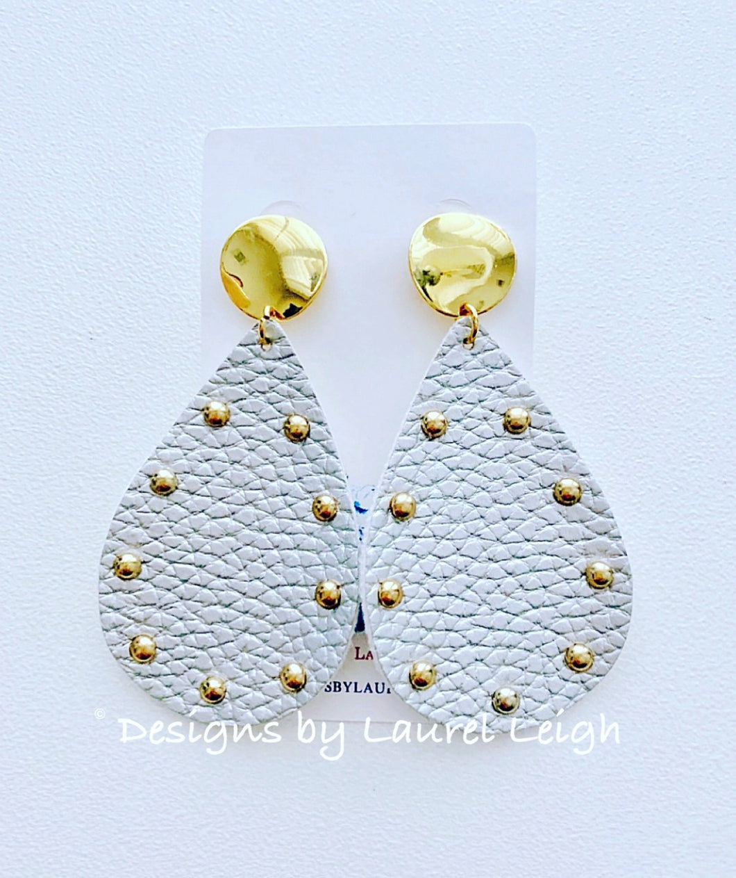 Silver and Gold Two-tone Faux Leather Studded Statement Earrings - Designs by Laurel Leigh