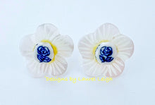 Load image into Gallery viewer, Blue, White &amp; Yellow Petite Fleur Pearl Studs - Chinoiserie jewelry