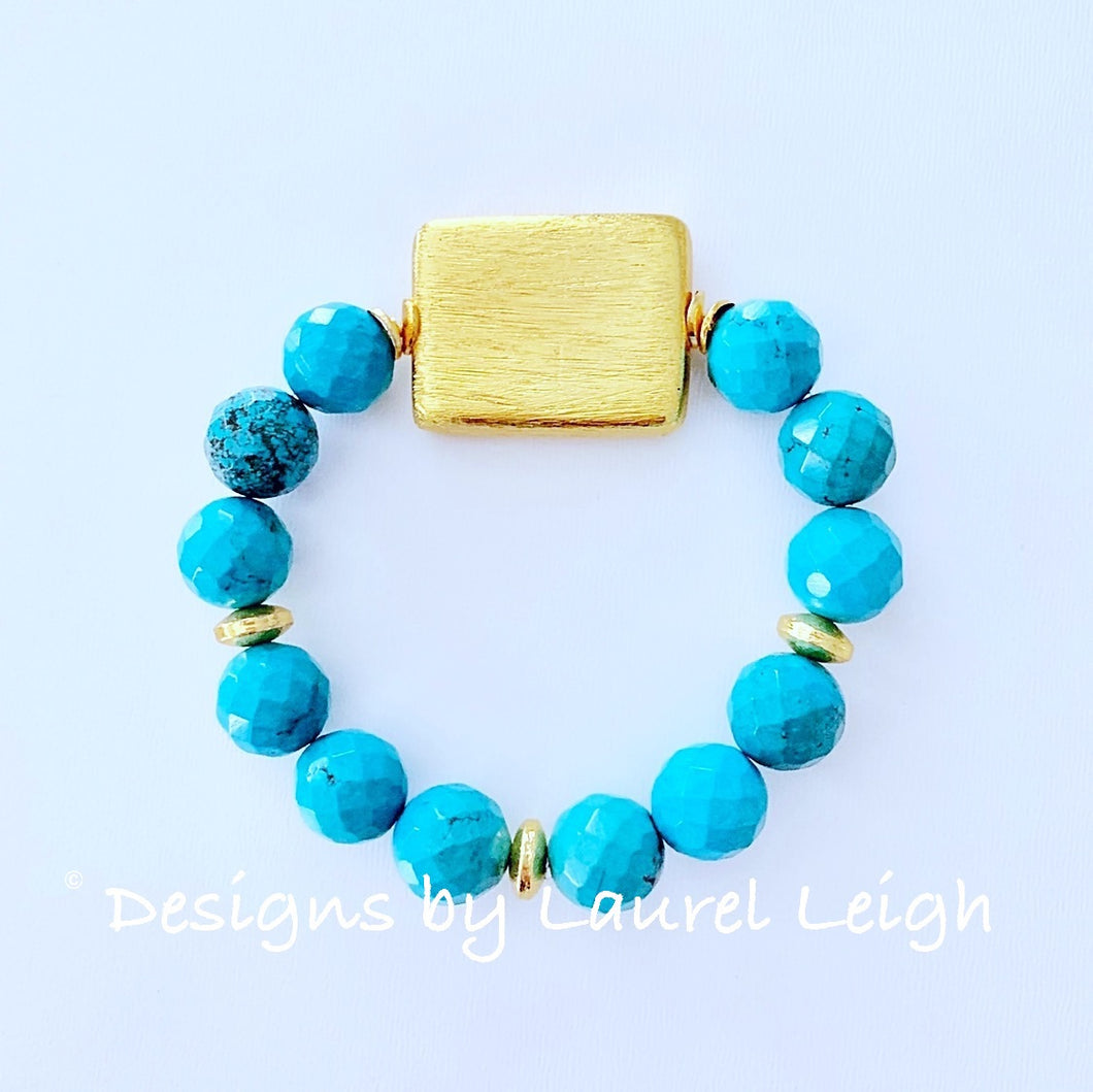 Turquoise and Gold Beaded Bracelet - Ginger jar