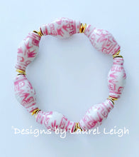 Load image into Gallery viewer, Peony Pink and White Ginger Jar Statement Bracelet - Ginger jar