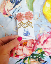 Load image into Gallery viewer, Pink Hydrangea Bow Drop Earrings - Chinoiserie jewelry