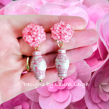 Load image into Gallery viewer, Hydrangea Blossom Ginger Jar Earrings - Pink - Chinoiserie jewelry