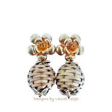 Load image into Gallery viewer, Wicker Rattan Floral Drop Earrings - Chinoiserie jewelry