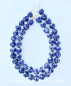 Blue and White Chinoiserie Chunky Floral Chinese Character Statement Necklace - Ginger jar