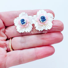 Load image into Gallery viewer, Chinoiserie Pink, Blue &amp; White Floral Pearl Studs - Chinoiserie jewelry