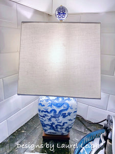 Jumbo Blue and White Chinoiserie Double Happiness Lamp Finial - Sold Individually - Ginger jar