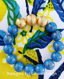 Gold and Hydrangea Blue Chinoiserie Statement Bracelet - Ginger jar