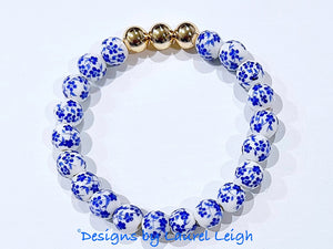 Blue & White Chinoiserie Floral Beaded Bracelet - Chinoiserie jewelry