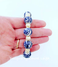 Load image into Gallery viewer, Blue and White Chinoiserie Longevity Bead Bracelet - Ginger jar