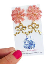 Load image into Gallery viewer, Pink Hydrangea Bow Drop Earrings - Chinoiserie jewelry
