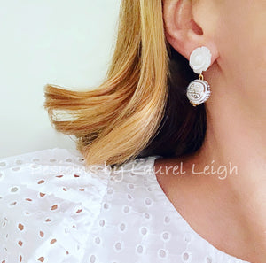 Gold and White Chinoiserie Pearl Flower Earrings - 2 Styles - Ginger jar