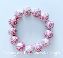 Load image into Gallery viewer, Chinoiserie Peony Pink and White Chunky Floral Statement Bracelet - Ginger jar
