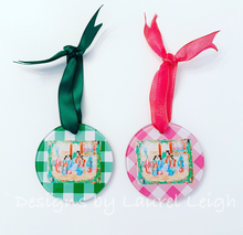 Load image into Gallery viewer, Rose Medallion Watercolor Two-Sided Christmas Ornament - Gingham in Two Colors - Ginger jar