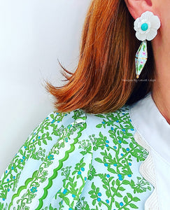 Cloisonné Floral Drop Earrings - Turquoise & Aqua - Chinoiserie jewelry