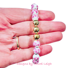Load image into Gallery viewer, Pink &amp; White Chinoiserie Floral Beaded Bracelet - Chinoiserie jewelry