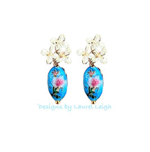 Load image into Gallery viewer, Dainty Cloisonné Floral Drop Earrings - Chinoiserie jewelry