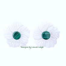 Load image into Gallery viewer, White &amp; Green Malachite MOP Floral Studs - 2 Styles - Chinoiserie jewelry