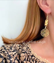 Load image into Gallery viewer, Chinoiserie Gold Bamboo Longevity Earrings - Chinoiserie jewelry