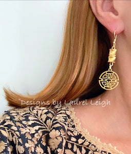 Chinoiserie Gold Bamboo Longevity Earrings - Chinoiserie jewelry
