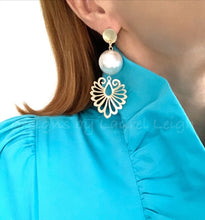 Load image into Gallery viewer, Gold Filigree Jumbo Pearl Statement Earrings - Ginger jar