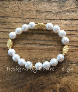 Mother of Pearl and Gold Bead Statement Bracelet - Designs by Laurel Leigh
