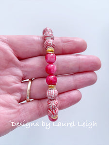Rose Pink Chinoiserie Bead Bracelet - Ginger jar