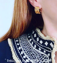 Load image into Gallery viewer, Chinoiserie Gold Greek Key Post Earrings - Designs by Laurel Leigh