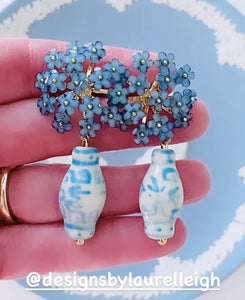 Hydrangea Blossom Ginger Jar Earrings - Blue - Chinoiserie jewelry