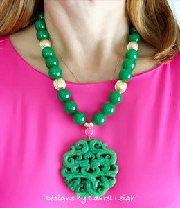 Green Jade Chinoiserie Pendant Necklace - Chinoiserie jewelry