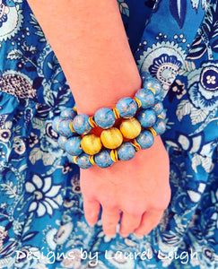 Chinoiserie French Blue & Gold Accent Bracelet - Chinoiserie jewelry