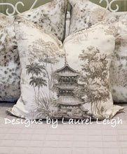 Load image into Gallery viewer, Chinoiserie Pagoda Motif Pillow Cover Set (2) - Griege &amp; Off-White - Ginger jar