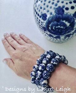 Blue & White Chinoiserie Peony Bracelet - Chinoiserie jewelry